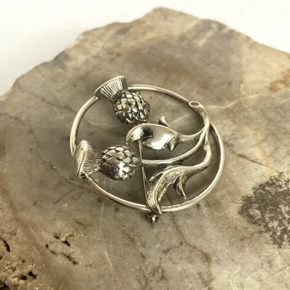 VTG Signed BEAU Sterling Silver 925 1.5" Round Thistle Brooch Flower Brooch - Picture 4 of 16